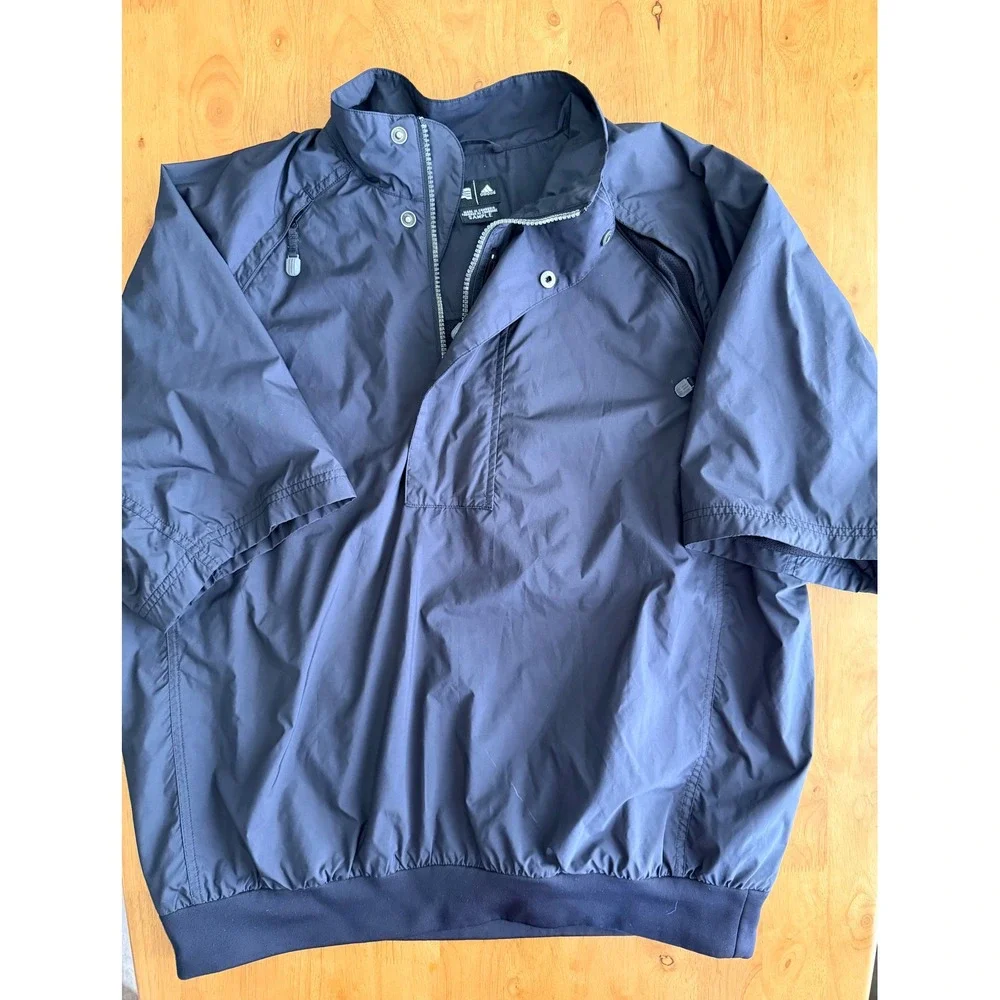 Adidas Mens Short Sleeve Windbreaker Pullover Black Grey Mock Neck‎ Golf Top
